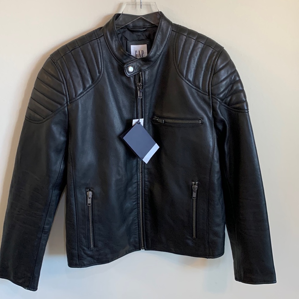 Gap Men’s Leather Motorcycle/Biker Jacket (S) Black